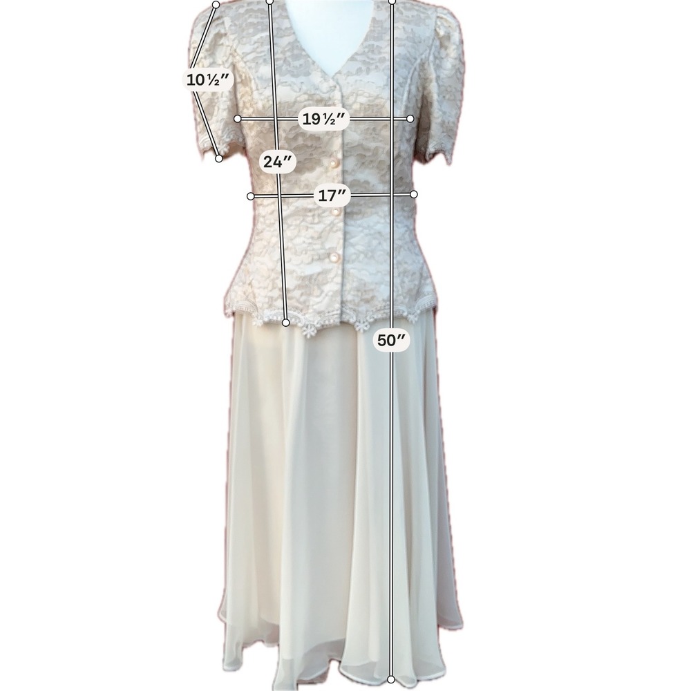 Cachet 2 Piece Dress Set Womens 12 Champagne Lace Chiffon Vintage 90s Romantic - Picture 4 of 14